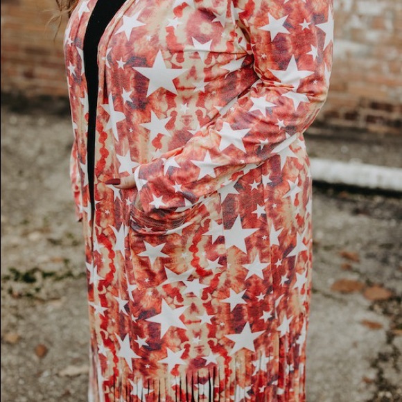 NWT Boutique L&B Plus Kimono Cardigan Tie Dye Stars Swim Coverup XL 1X 2X 3X - Picture 6 of 10